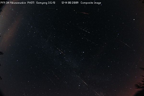 Składanka zdjęć meteorów zarejestrowanych pomiędzy 12 a 14 sierpnia